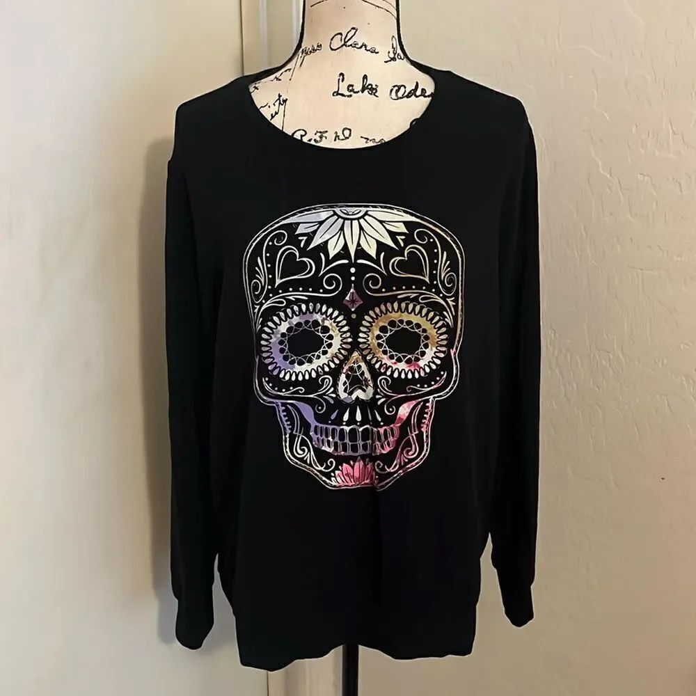 Torrid Black Skull Design Graphic Sleep Pullover Shirt Casual Cozy Comfy - Picture 1 of 10